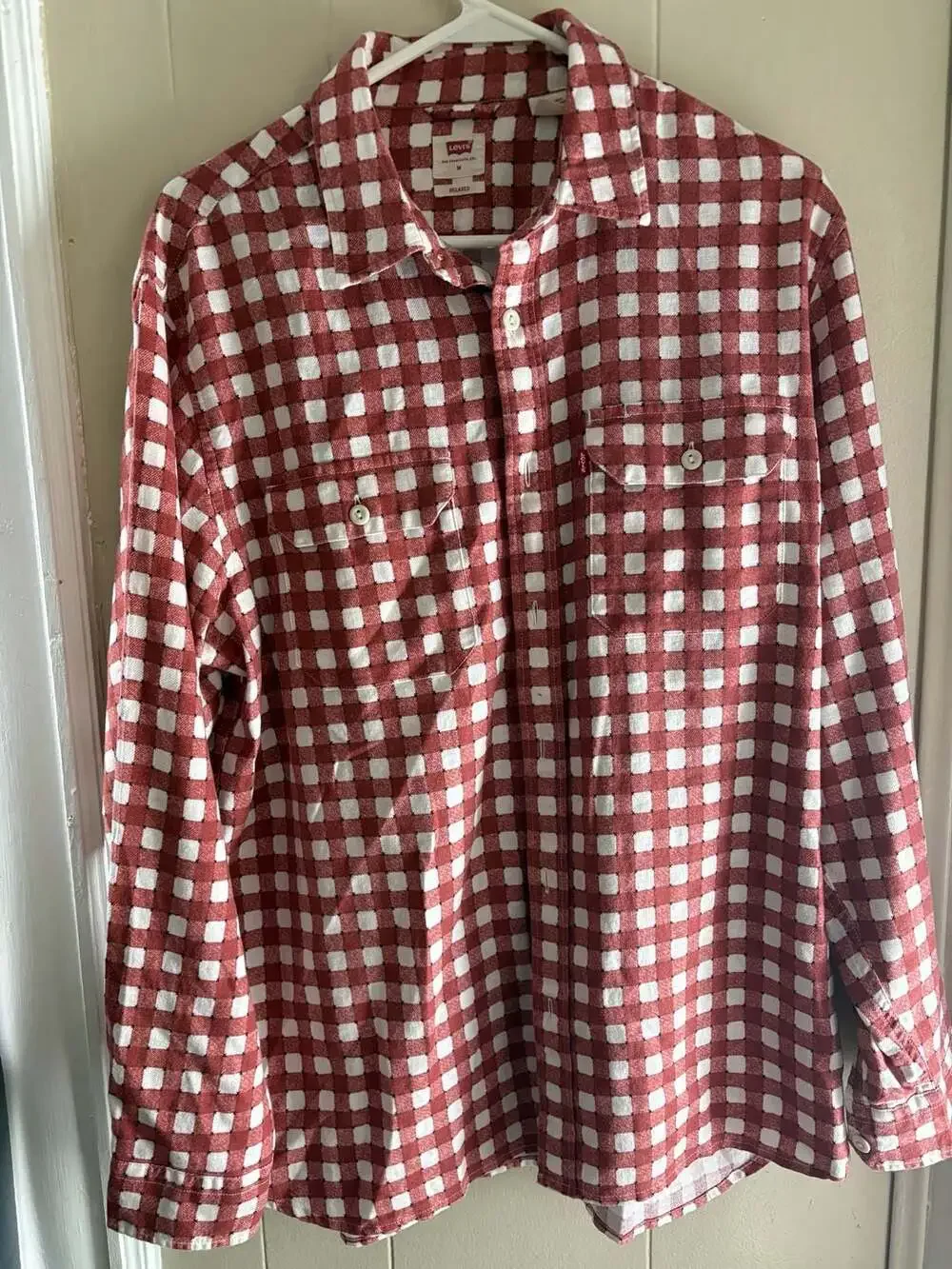 Levi's Relaxed Fit Red and White Checkered Button Down Shirt